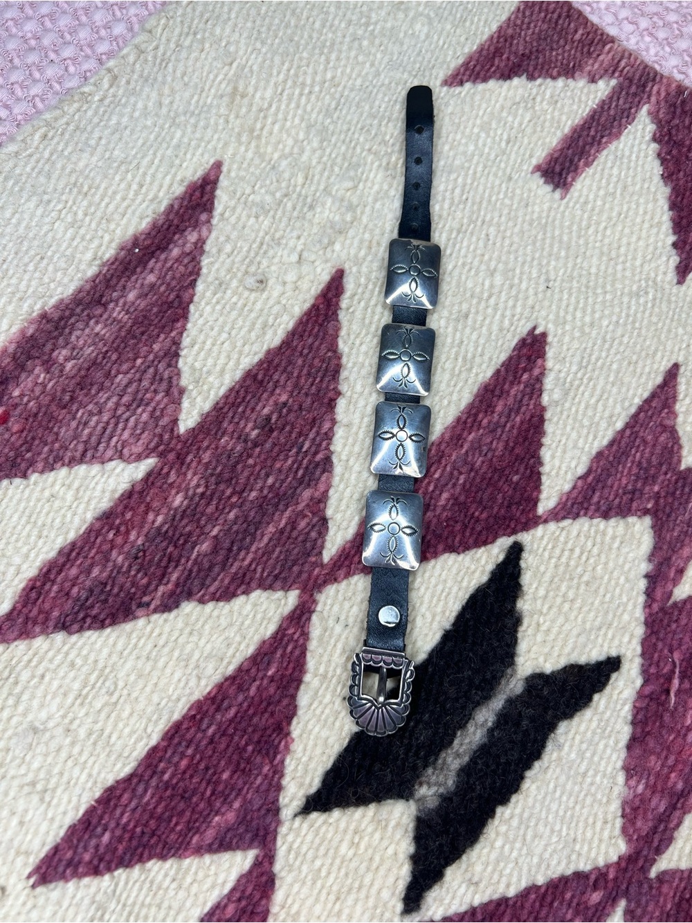Phillip T Guerro PTG Sterling Silver Leather Concho Bracelet